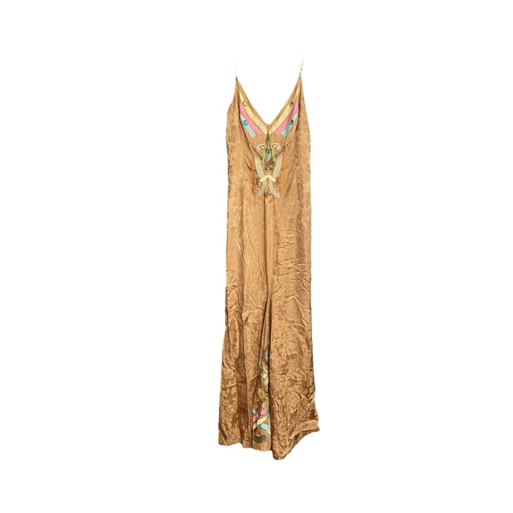 Nicole Miller Signature Vintage Embroidered Beaded Silk Tan Long Gown Size US 4 - Picture 5 of 11